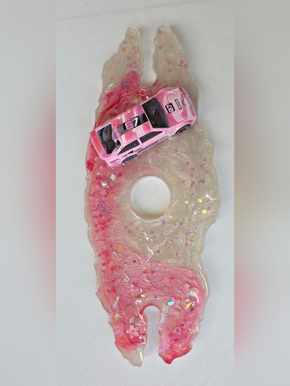 Pink Resin Trivet with Toy Car Accent wine 🍷 and Glass Holder